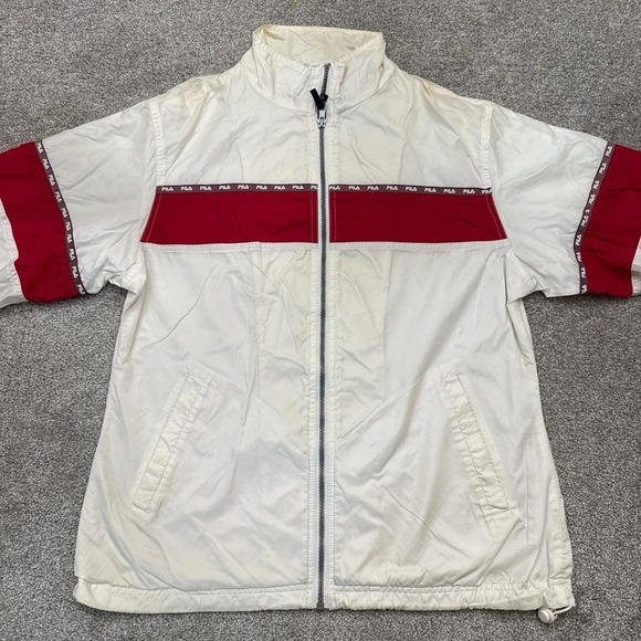 Vintage Fila Red White Windbreaker Jacket Medium 90s Sport Style - Picture 2 of 6